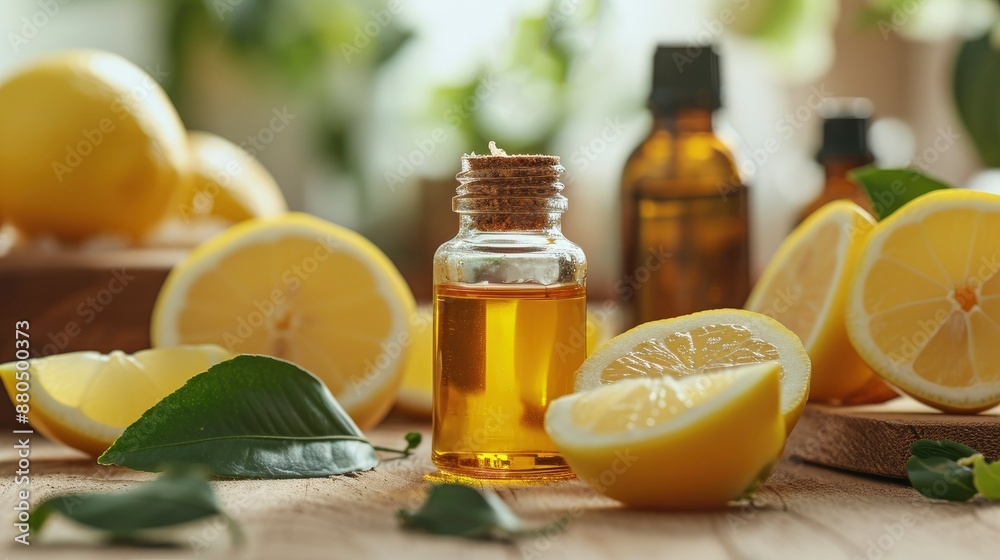 Uplifting lemon essential oil for energizing and refreshing your mind and body in amber dropper bottles Uplifting lemon essential oil for energizing and refreshing your mind and body in amber dropper bottles