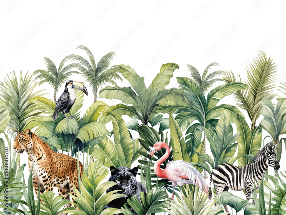 Obraz premium Watercolor animals with palm leaves