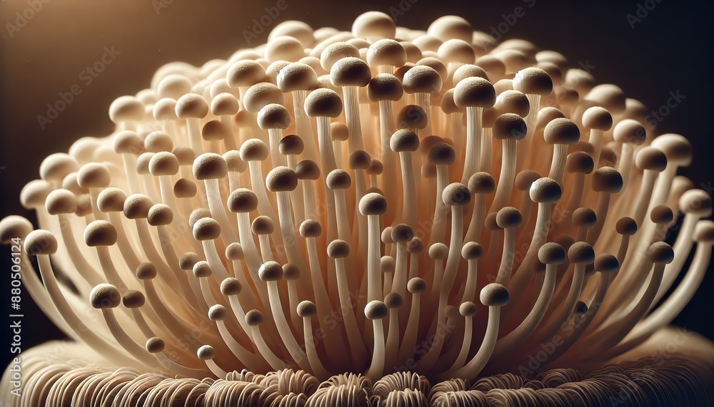 Fototapeta premium An image of a cluster of Enoki mushrooms