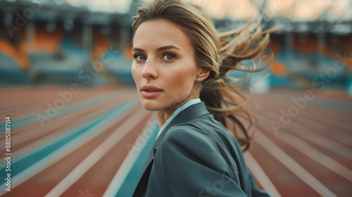 businesswoman running at ru...