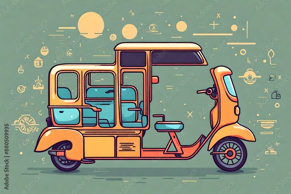 Auto rickshaw color icon. Popular motorbike asian taxi. Delhi city ...