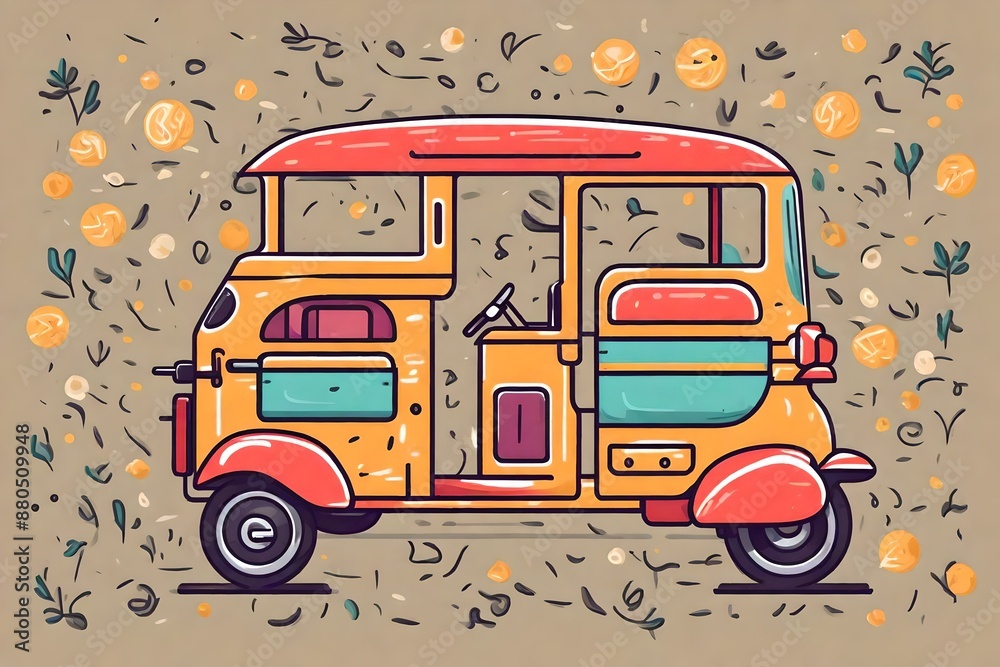 Auto rickshaw color icon. Popular motorbike asian taxi. Delhi city ...