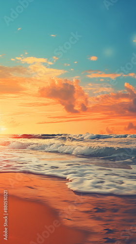 golden hour at the beach, beautiful sea sunset landscape wallpaper and background, beach scenic view at dusk