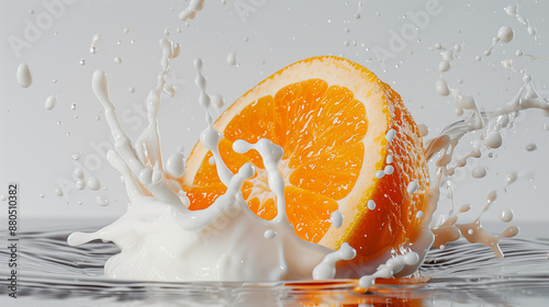milk splash and orange isol...