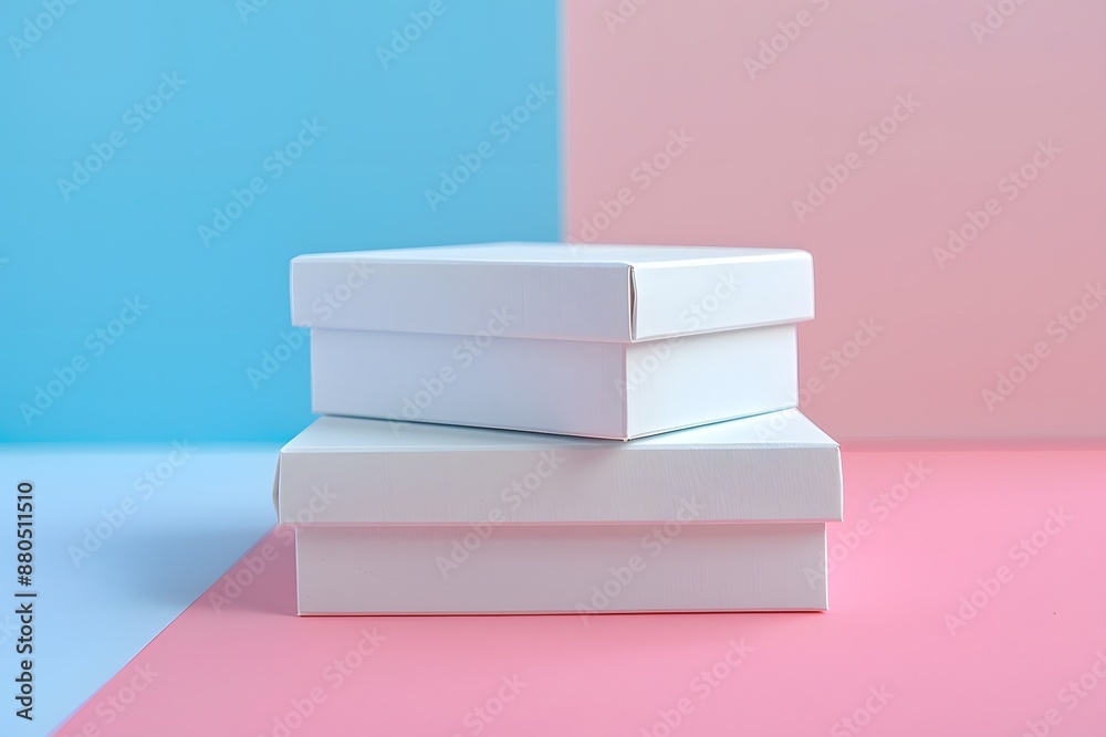 Minimalist White Gift Boxes on Pastel Background Minimalist White Gift Boxes on Pastel Background
