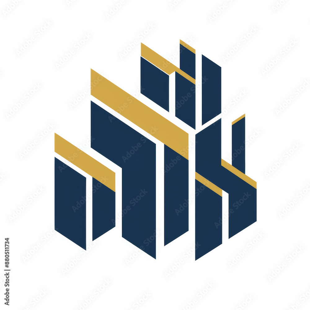 Logo design for a construction company with a blue and gold color scheme in a geometric style Logo design for a construction company with a blue and gold color scheme in a geometric style