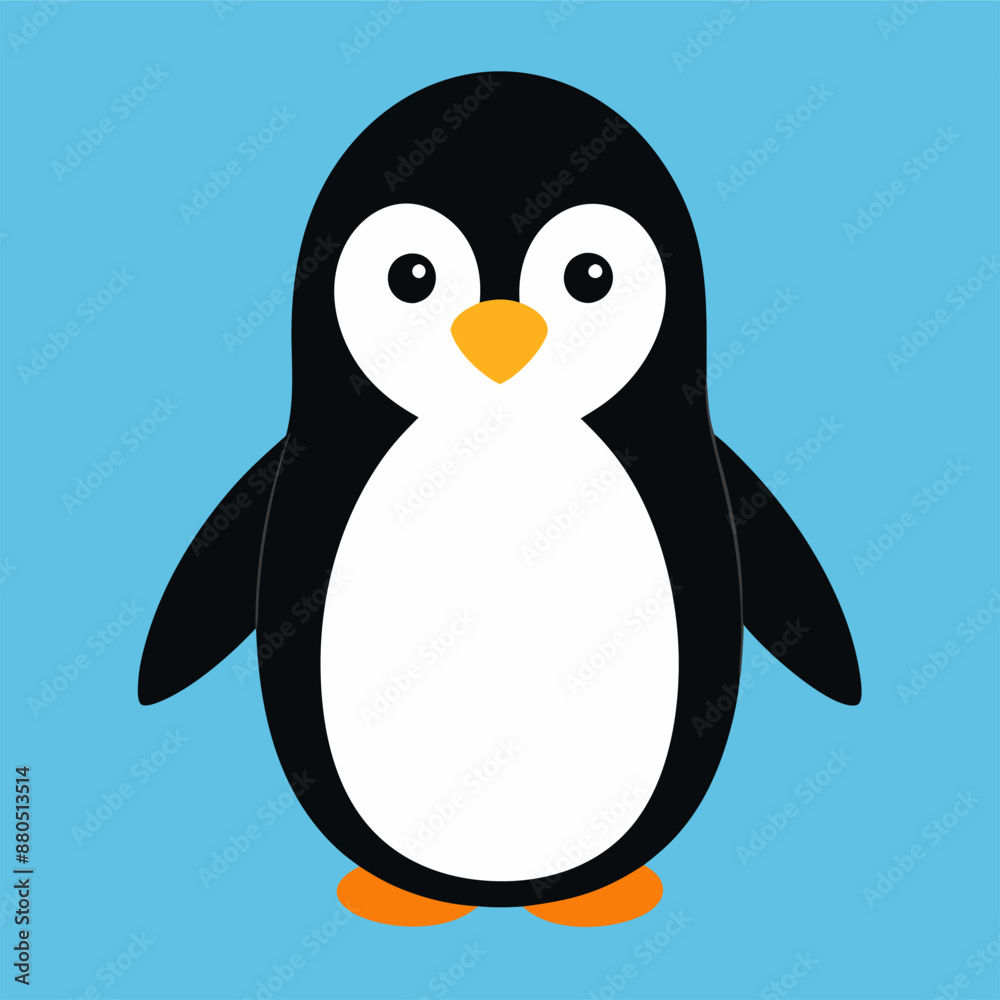 Fototapeta premium A penguin with orange feet stands on a blue background