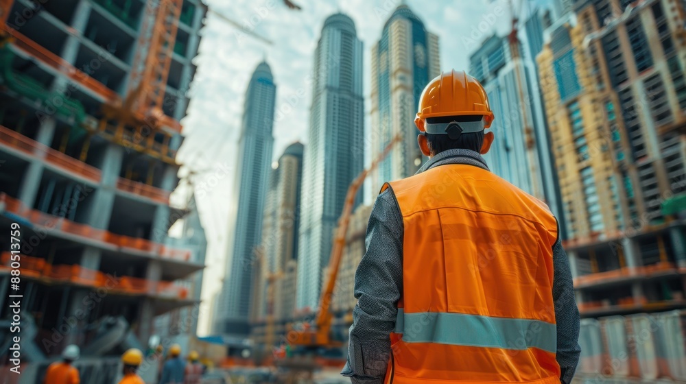 An architect is at work on a construction site in Saudi Arabia, An engineer is at work at a construction site in Dubai, UAE An architect is at work on a construction site in Saudi Arabia, An engineer is at work at a construction site in Dubai, UAE
