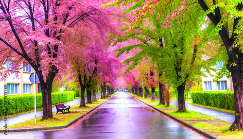 Vibrant Autumn Street with Colorful Trees