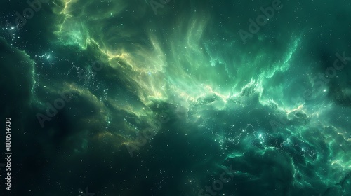 Green nebula space background © Hamza