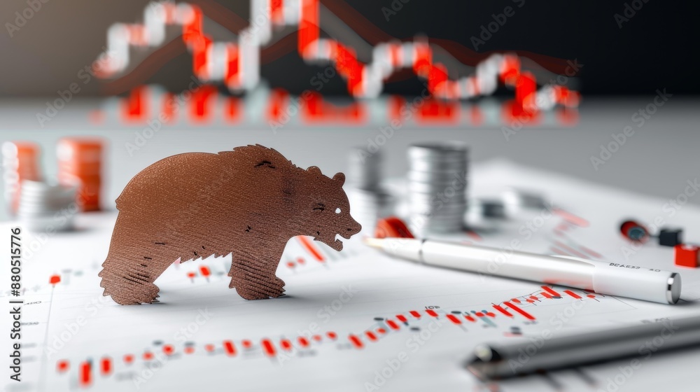 Minimalist digital art of bear market risk management with bear icon ...