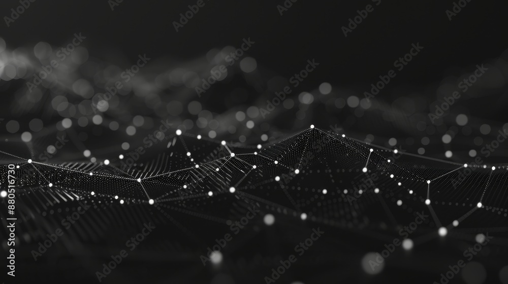 Lines and dots of white on a black background - technology network background Lines and dots of white on a black background - technology network background