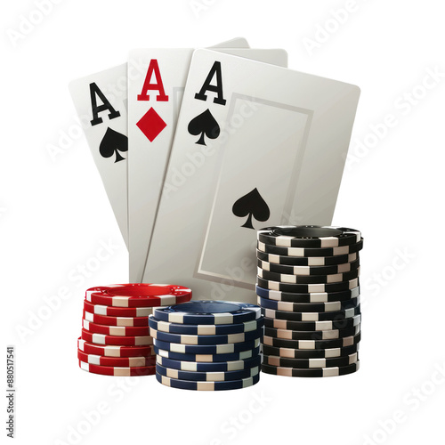 poker chips and cards isolated on transparent png