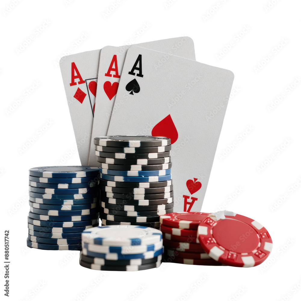 Obraz premium poker chips and cards isolated on transparent png