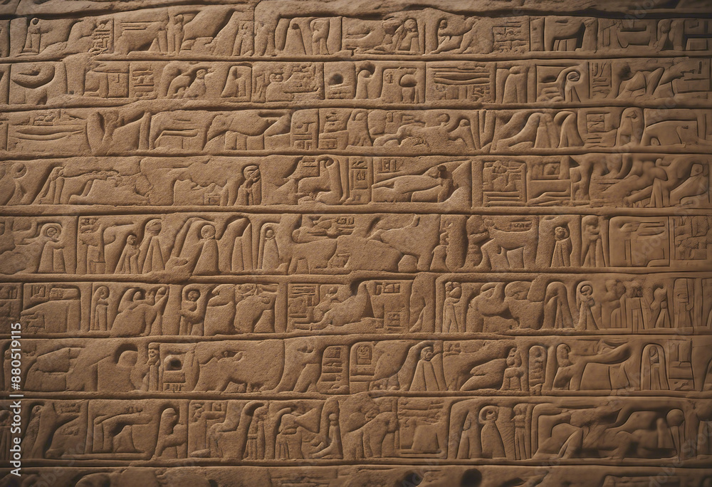 Detailed view of wellpreserved hieroglyphic engravings on a stone surface from ancient egypt Detailed view of wellpreserved hieroglyphic engravings on a stone surface from ancient egypt