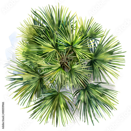 Tree top view, watercolor style vector sabal palmetto tree, PNG clipart