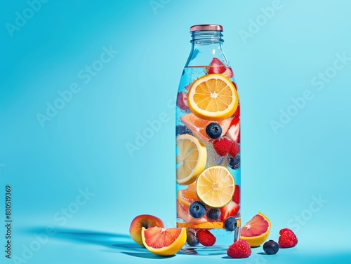 Flasche Wasser mit Zitrusfrüchten und Beeren