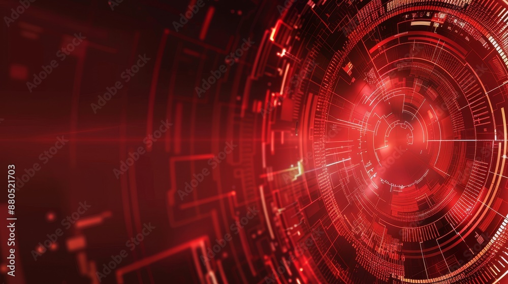 Fototapeta premium Abstract digital tech circle on red technology background. Copy space.