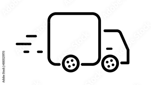 Animated fast delivery mini truck black outline icon. Delivery service. Transportation. Vehicle in motion. Seamless loop 4K HD video on a white background. Motion graphic design.