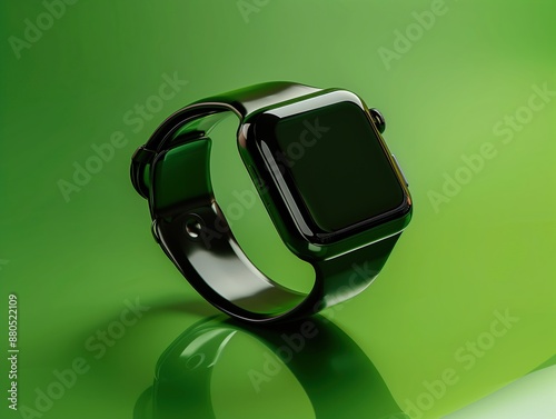 Moderne Smartwatch auf grünem Hintergrund photo