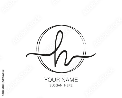 H initial letter handwriting logo design ,signature logo template,beauty initial with circle design