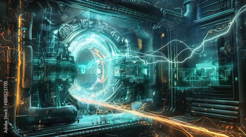 Futuristic SciFi Portal with Glowing Energy and Advanced Machinery photo