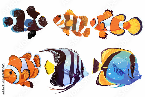 Colorful tropical sea fish ocean saltwater cartoon vector set