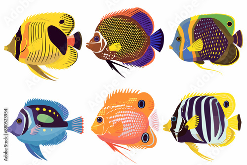 Colorful tropical sea fish ocean saltwater cartoon vector set