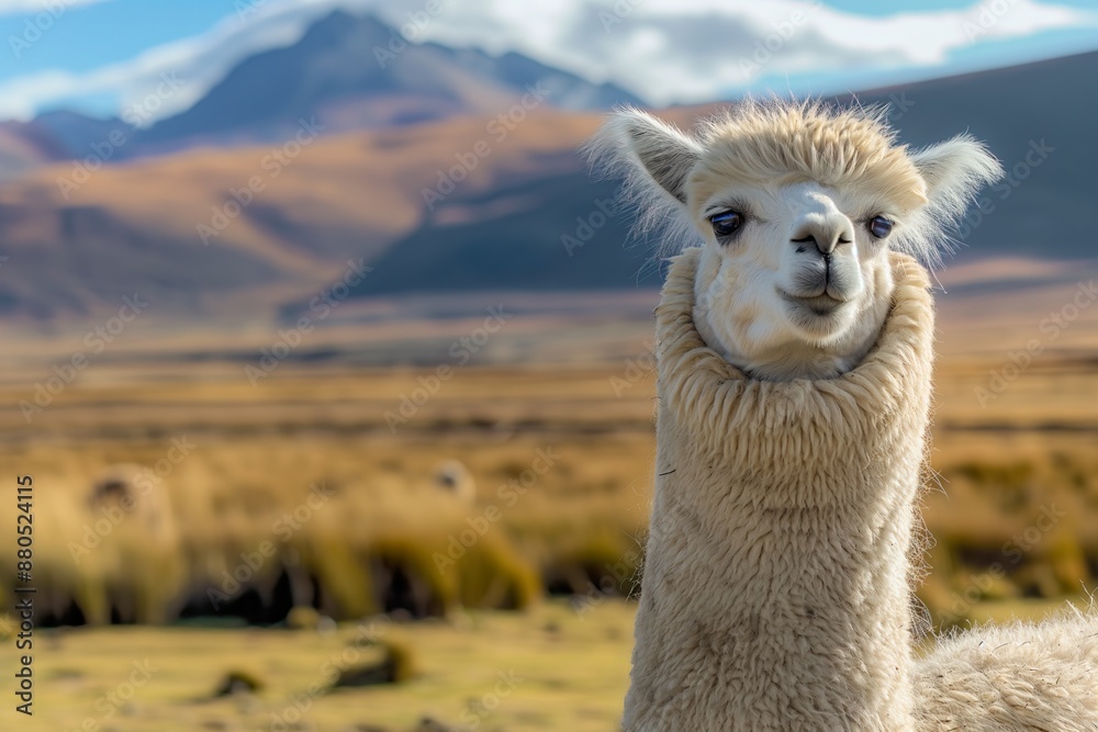 Obraz premium A llama with a mountain in the background.