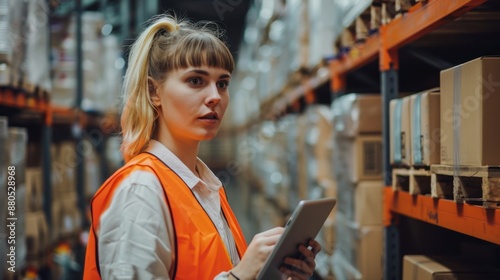 The warehouse worker with tablet photo