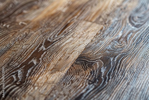 A detailed view of a vinyl flooring sample featuring a wood grain pattern in a rich, dark walnut finish. The texture and pattern of the flooring are prominently displayed.