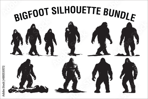 Bigfoot silhouettes  vector Bundle illustration. Bigfoot silhouette illustration Bundle. Bigfoot silhouette set.