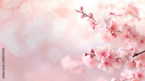 Close-up of delicate pink cherry blossoms in full bloom with a soft pastel background, capturing the essence of springtime beauty and serenity.