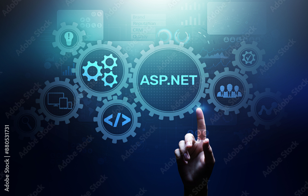 ASP.NET Development programming language concept on virtual screen. ASP.NET Development programming language concept on virtual screen.