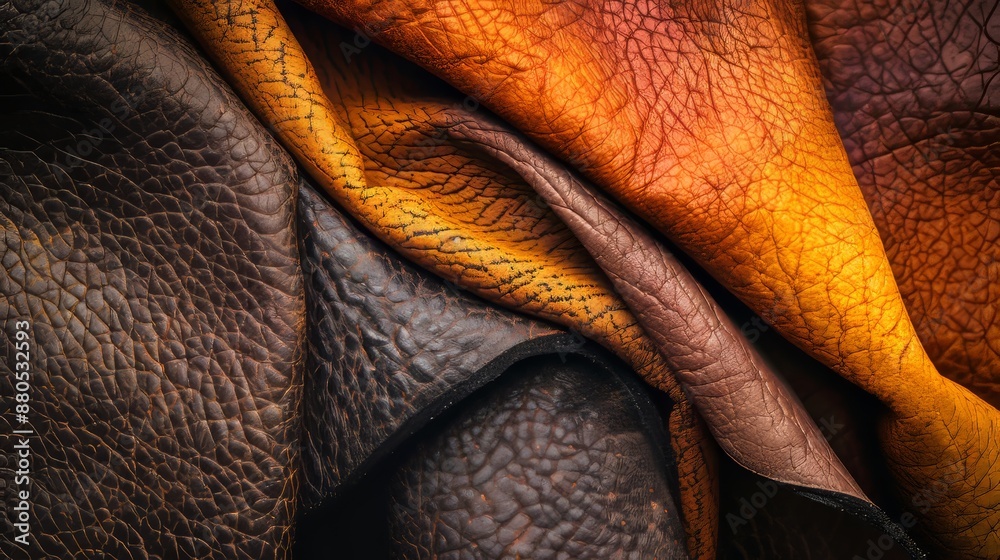 Obraz premium The background texture is made up of genuine leather textures. Dark brown and orange textures are used for decoration.
