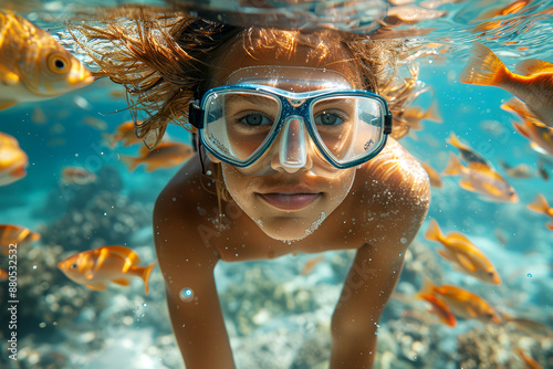 Wallpaper Mural Underwater portrait of beautiful young woman in snorkeling mask. Torontodigital.ca