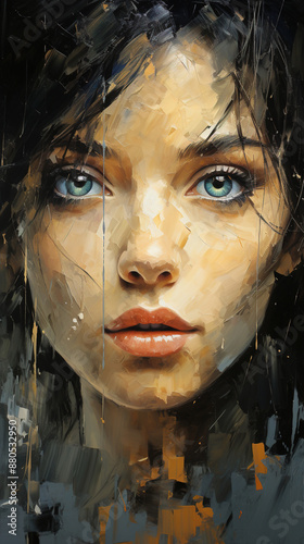 A Women Portrait With Minimalistic Oil Painting On Canvas