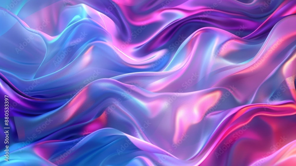 An abstract background of black blue violet purple maroon red magenta silk satin. Folds. Shiny fabric. Glow glitter neon electric light metallic. Line striping. Wide banner.
