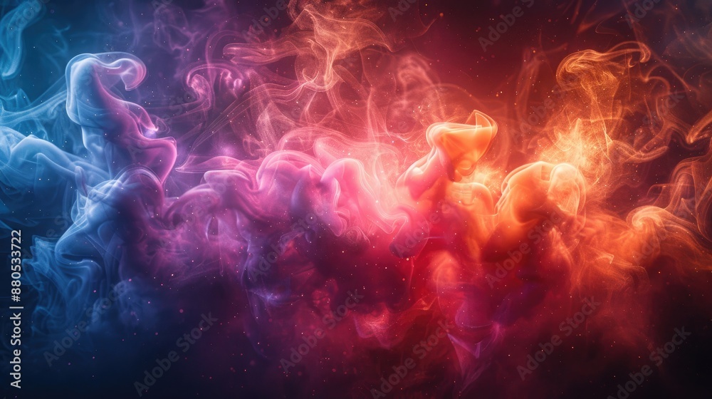 Abstract composition of colorful smoke on a dark background, creating a dramatic effect Abstract composition of colorful smoke on a dark background, creating a dramatic effect