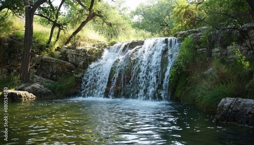 Scenic Waterfall Cascading into a Serene Pool in a Lush Forest