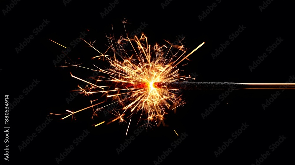 Close-up view of a single firework exploding, showcasing its intricate details, sparks, and fiery streaks Close-up view of a single firework exploding, showcasing its intricate details, sparks, and fiery streaks