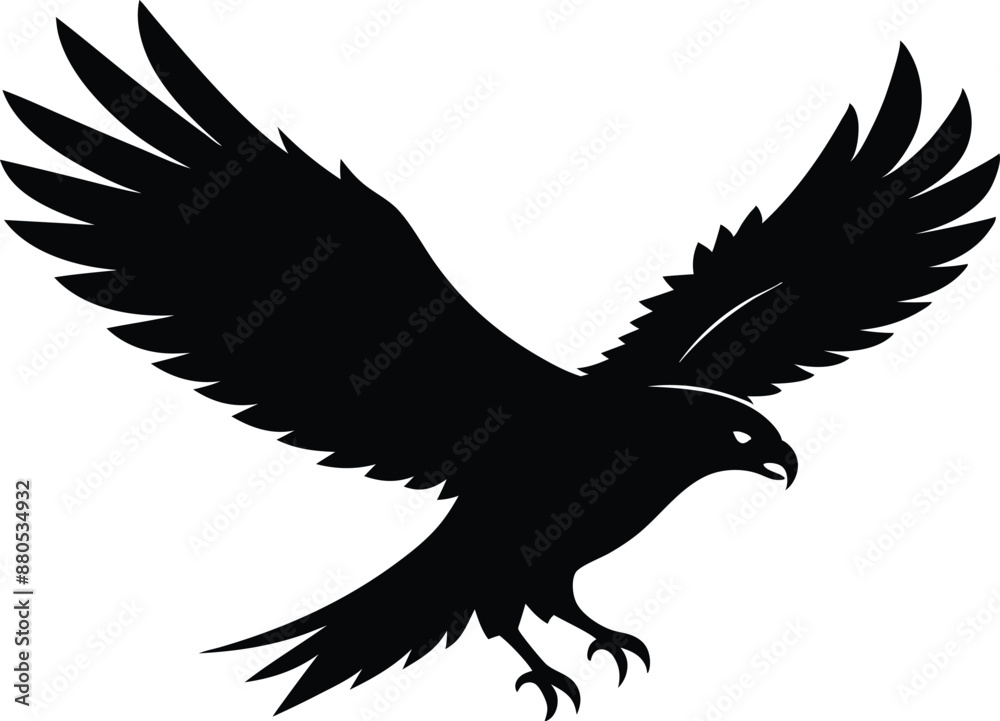 Hawk silhouette, Flying hawk bird, Hawk Bird Silhouette SVG, Eagle vector illustration
