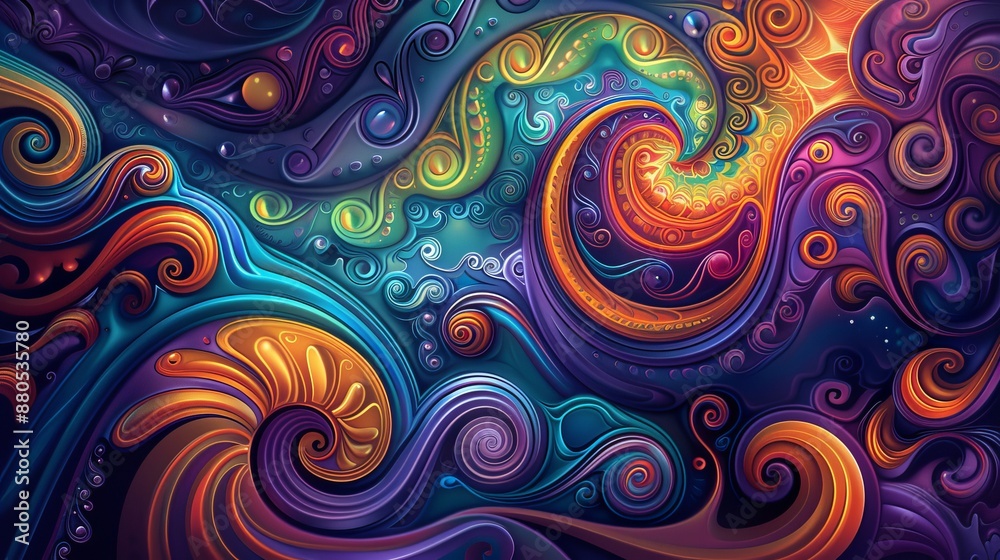 With swirling colors, the style is psychedelic. With swirling colors, the style is psychedelic.