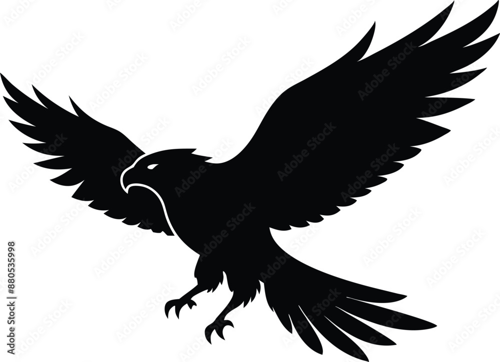 Obraz premium Hawk silhouette, Flying hawk bird, Hawk Bird Silhouette SVG, Eagle vector illustration 