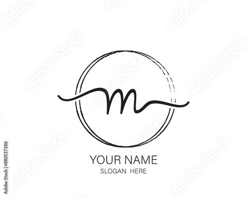 M initial letter handwriting logo design ,signature logo template,beauty initial with circle design