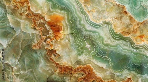 Texture of green onyx stone with brown veins; natural background for design photo