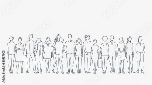 Wallpaper Mural Line Art Illustration of a Diverse Group of People Standing Together - This simple illustration showcases a group of individuals standing together, representing unity and community. - This simple illu Torontodigital.ca