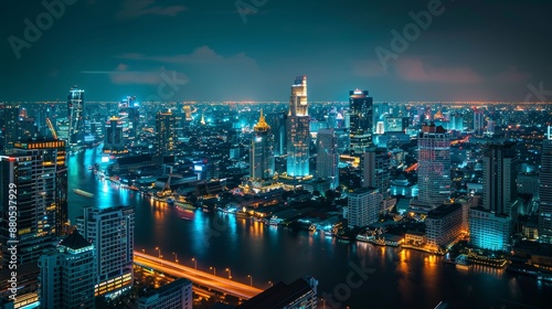 Wallpaper Mural A night view of the Smart Network and Connection city of Bangkok Thailand Torontodigital.ca