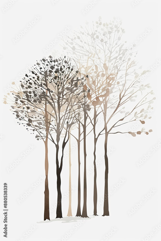 Fototapeta premium An abstract painting of some trees in the forest with neutral colors