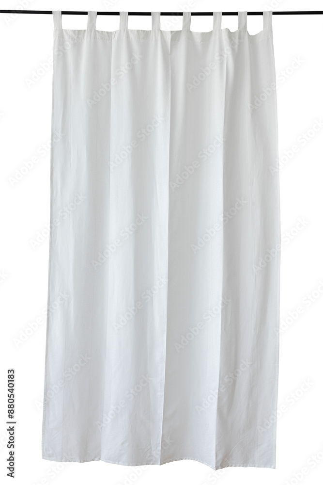White drapery hanging from a curtain rod design element White drapery hanging from a curtain rod design element